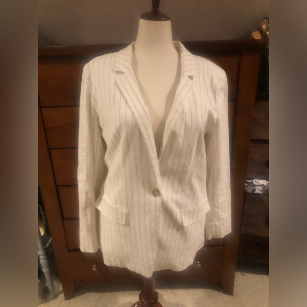 LOFT White Pinstripe Single-Button Blazer